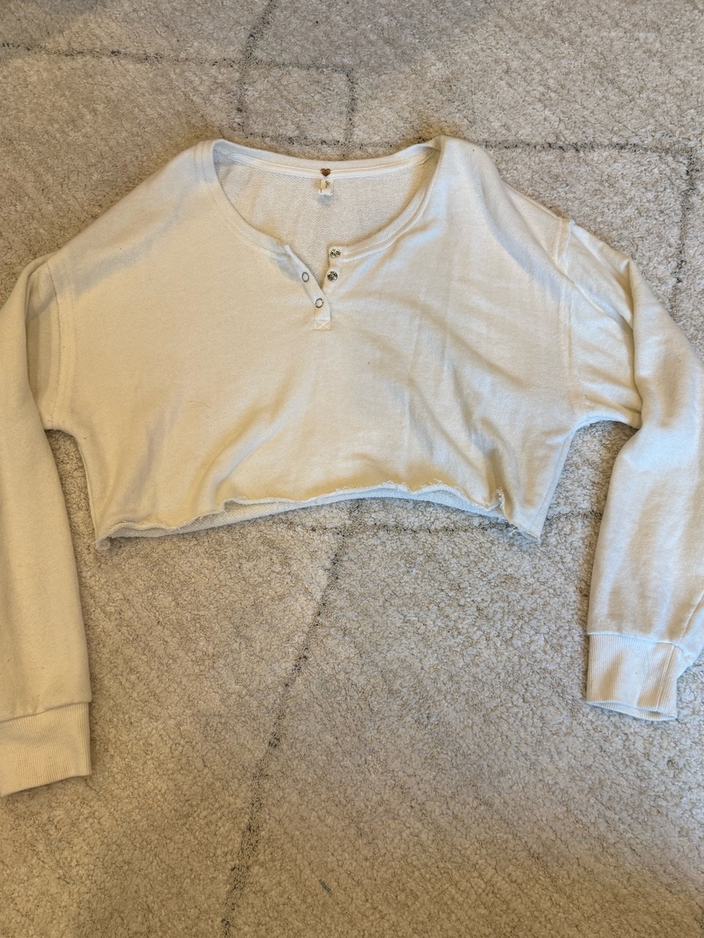 Free People Cropped Long-Sleeve Cream Top Size Small